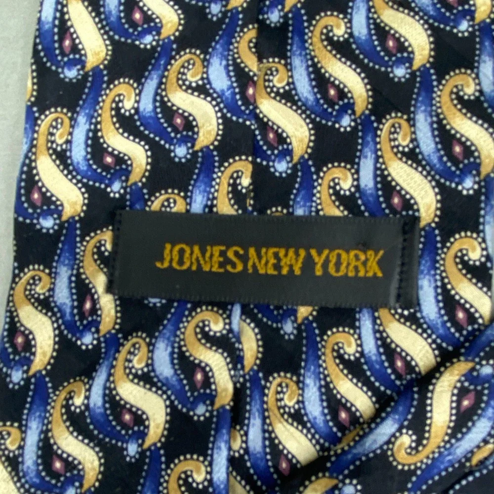 Jones New‎ York Tie Mens Blue Gold Paisley Silk Professional Classic Geometric